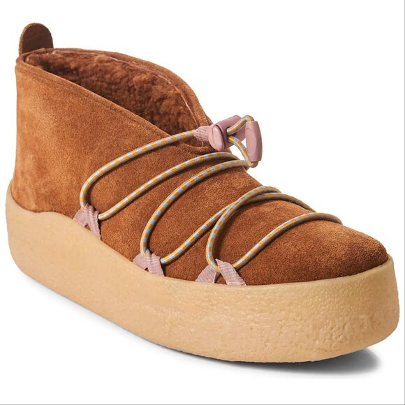 FREE PEOPLE Snowdrop Micro Genuine Shearling Boots Size 8 Brown Suede EUC - Picture 1 of 13